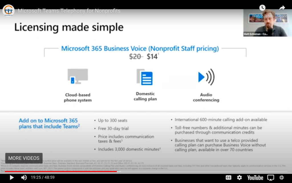 image of Microsoft Business Voice licensing and pricing information for nonprofits