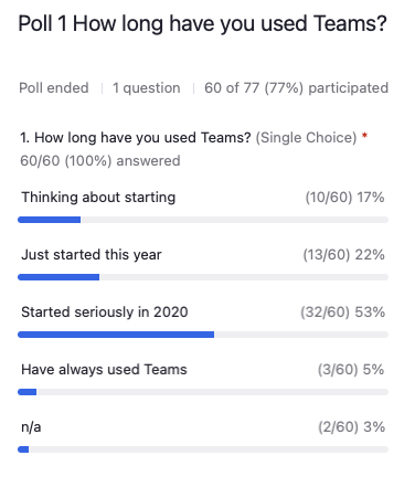 Poll 1 How long have you used Teams